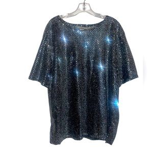 Women’s Notations Silver Sequin Pattern Short Sleeve Blouse Size 2X Classy NWT